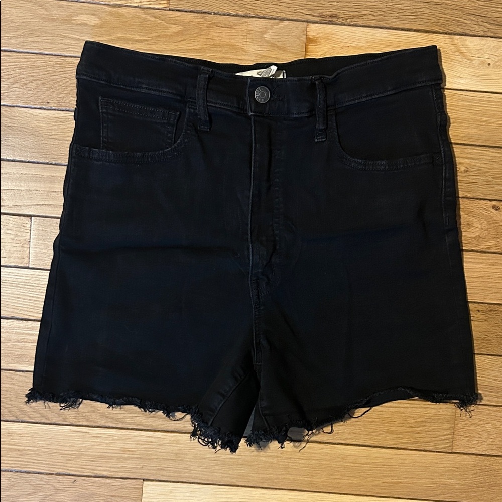 Madewell Black Frayed Hem Stretchy Denim Shorts High Waisted